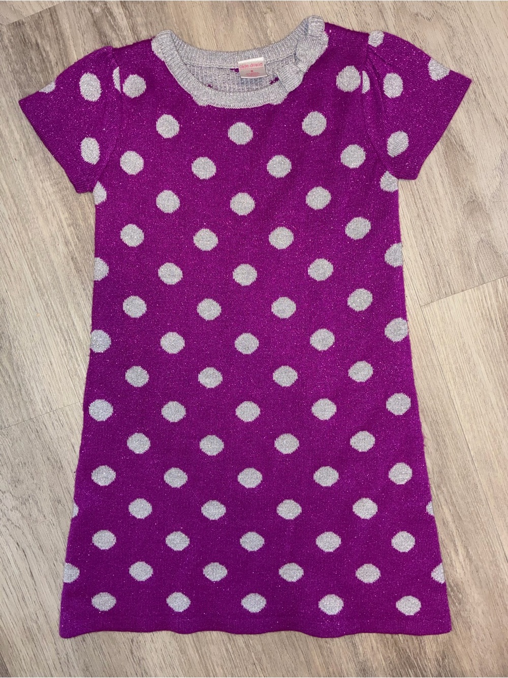 Girls Sparkly Purple Polka Dot Knit Dress with Silver Dots
